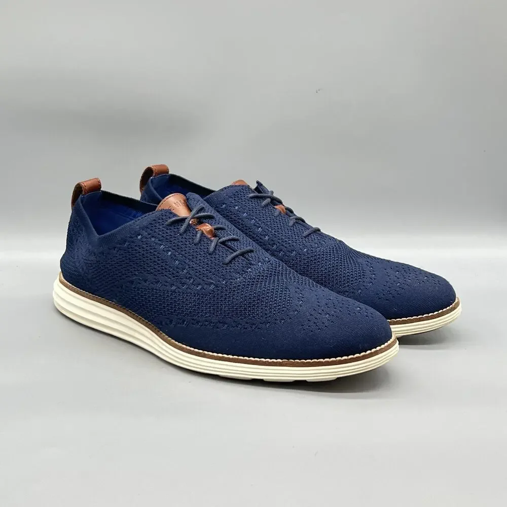 Cole Haan Shoes Men 13 Blue Knit Grand OS Wingtip Oxford Sneakers Comfort Casual